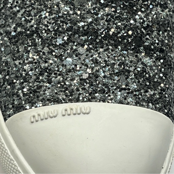 Miu Miu Calzature Donna Glitter Sneakers Charcoal Glitter White Sole 7 (37.5) - Picture 8 of 8